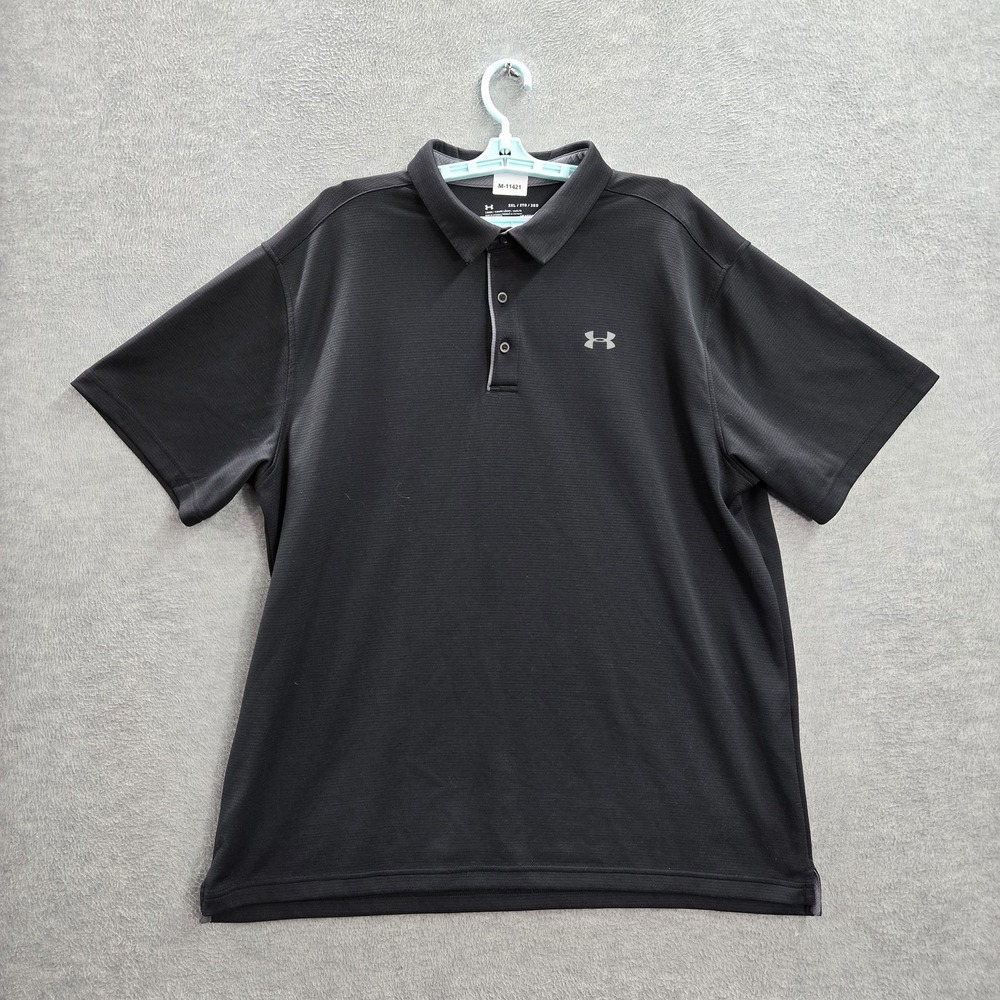 Under Armour Men Polo 2XL Black‎ Heatgear Activewear Logo Loose Short Sleeve